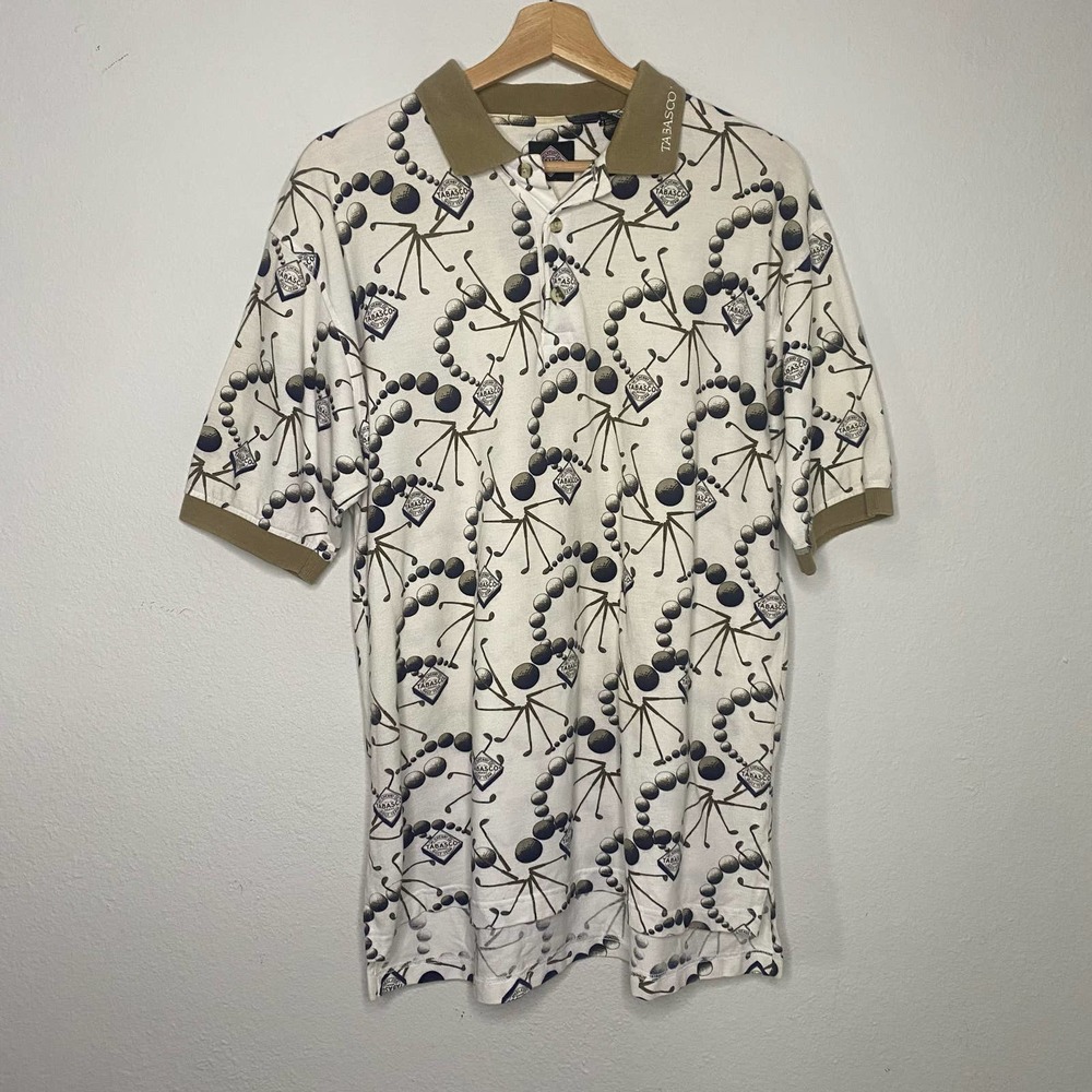 Vintage Tabasco Hot Sauce Sportswear Golf Balls Clubs Polo Top Medium